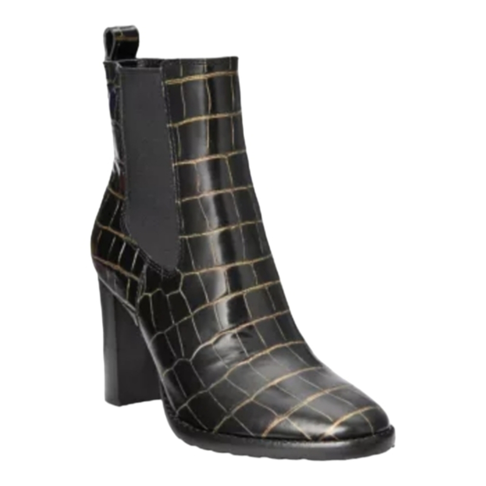 LAUREN RALPH LAUREN Women Black Gold Mylah Leather Dress Boots‎ Size 8 NWOB
